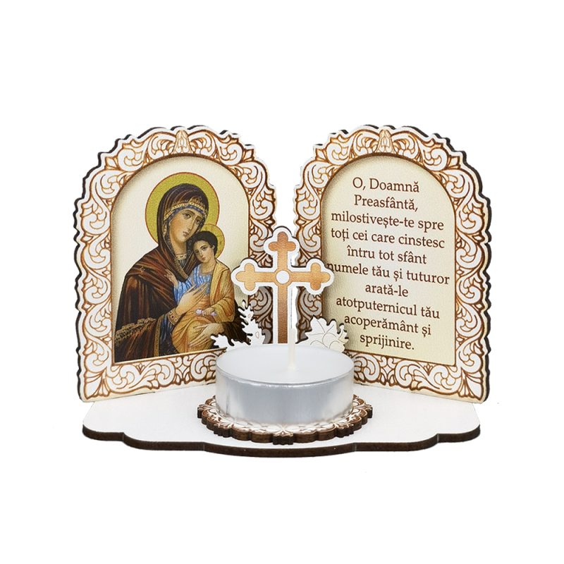 Iconita diptica cu lumanare, Maica Domnului, 8*12 cm
